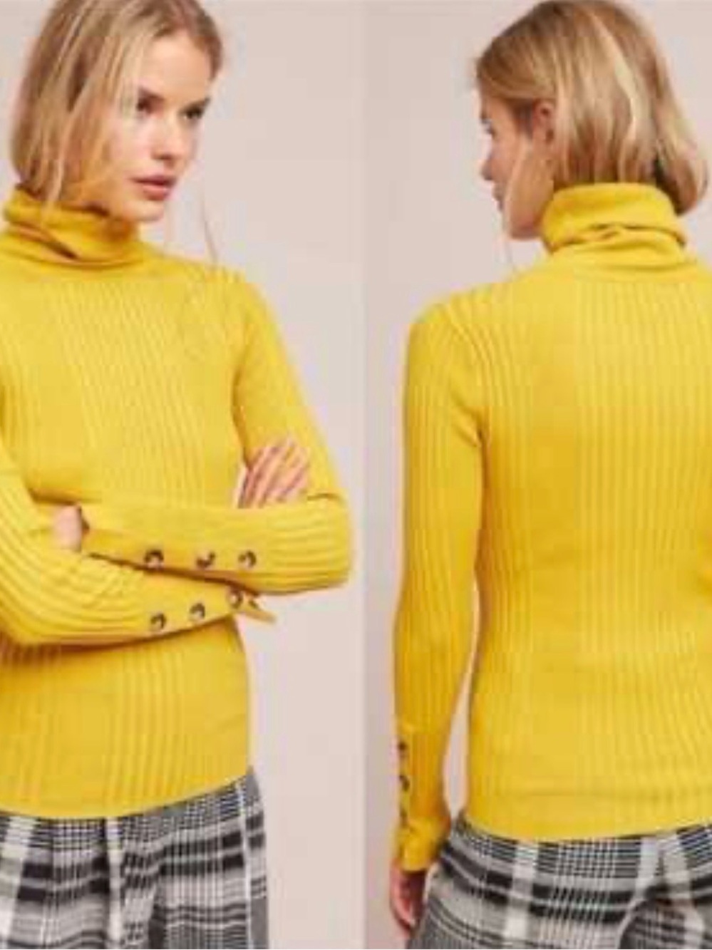 Moth By Anthropologie Yellow Ribbed Turtleneck Sweater